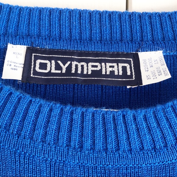 Vintage 80s Olympian Blue 100% Wool Sweater Large - Picture 4 of 12